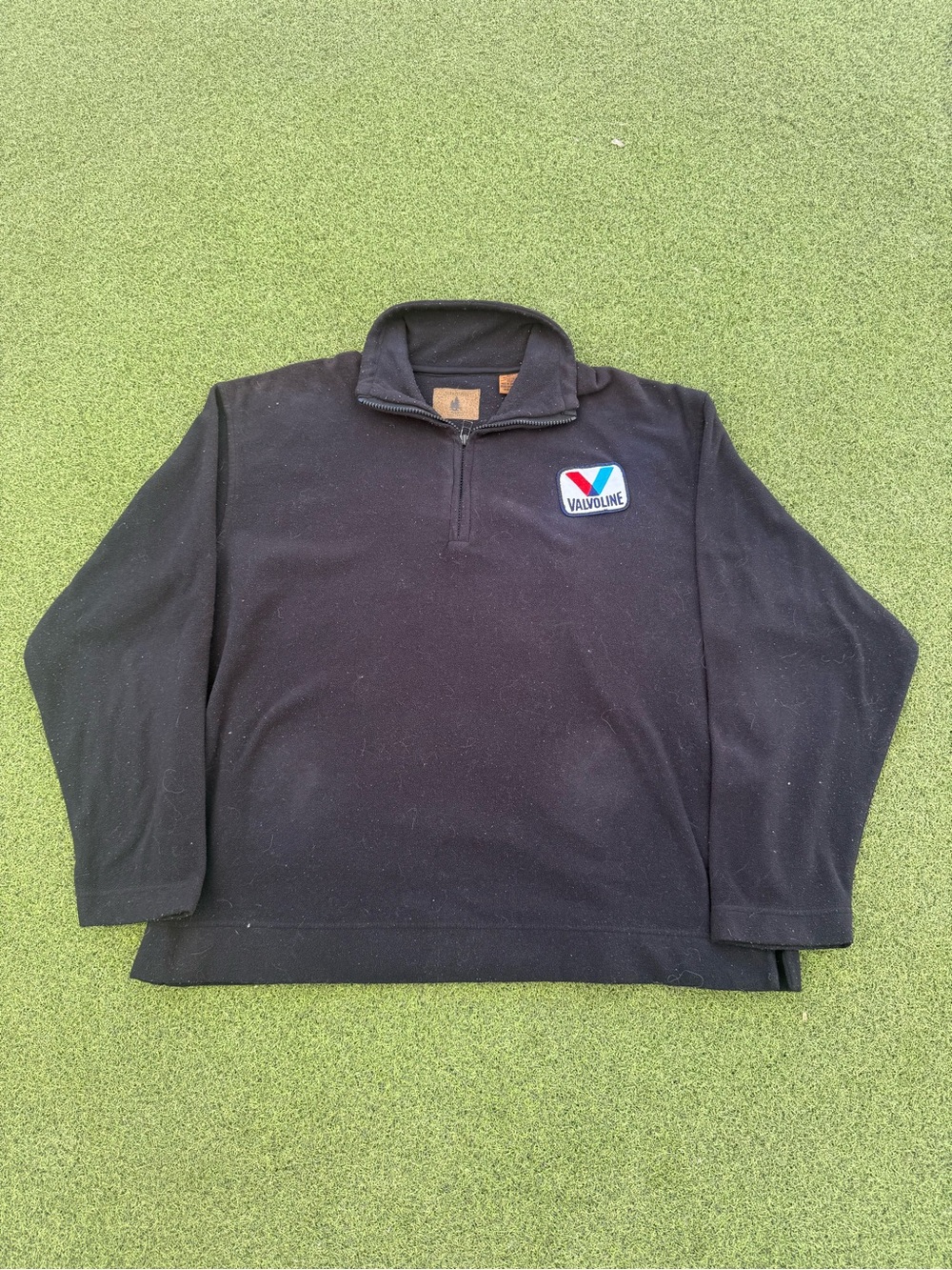 RARE VINTAGE TRENDY FUZZY VAVOLINE OIL ST. JOHNS BAY SMALL PATCH QUARTER ZIP